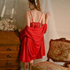 Luxury Red Lace Embroidery Nightgown Sexy Satin Bridal Robe Sets Women V-Neck Sleepwear Nighty 3pcs Pajamas Nightwear Set