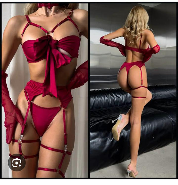 Women Lace Lingerie Set,Lace choker Bra Strappy High waist Panty 2 Pieces Bra Set
