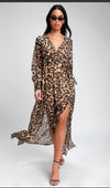 Leopard Print Midi Wrap Dress