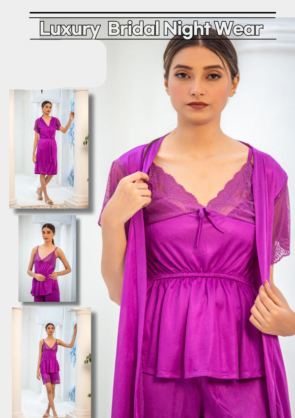 PREMIUM QUALITY .HIGH QUALITY GSM USE. 3 PIECE NIGHTWEAR . 7 COLOURS .Stuff=SILK FREE SIZE28 TO 38 BREAST SIZE EASILY WEAR.