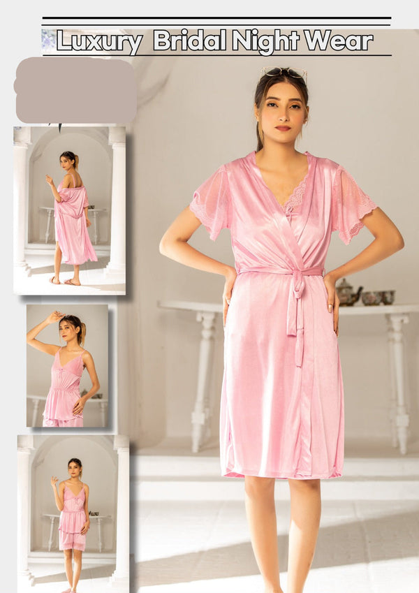 PREMIUM QUALITY .HIGH QUALITY GSM USE. 3 PIECE NIGHTWEAR . 7 COLOURS .Stuff=SILK FREE SIZE28 TO 38 BREAST SIZE EASILY WEAR.