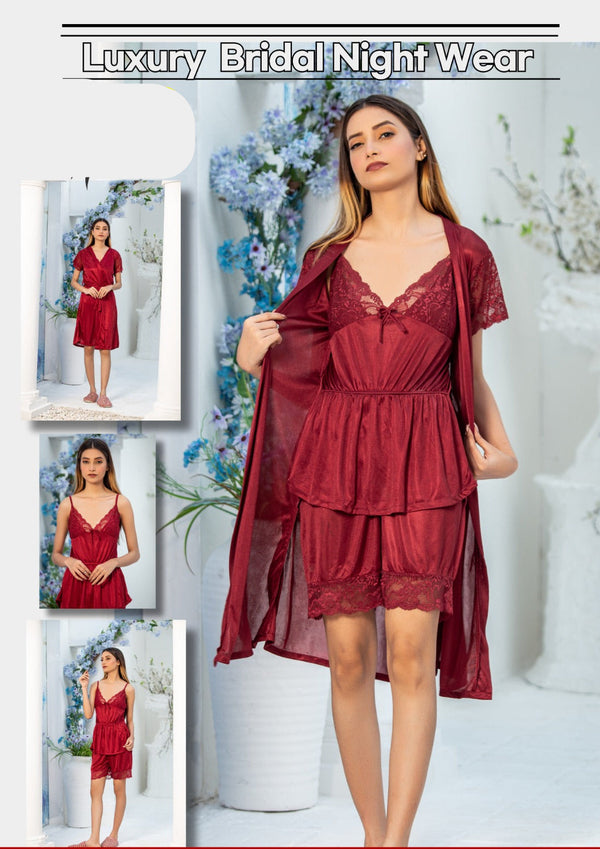 PREMIUM QUALITY .HIGH QUALITY GSM USE. 3 PIECE NIGHTWEAR . 7 COLOURS .Stuff=SILK FREE SIZE28 TO 38 BREAST SIZE EASILY WEAR.
