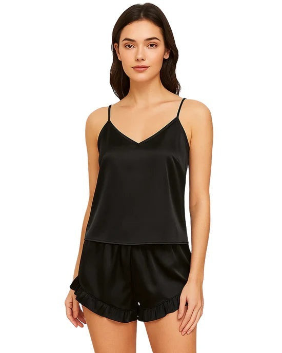 Sajiero Women's Sleeveless Cami Sets, Adjustable Straps, Midnight Glimmer Black