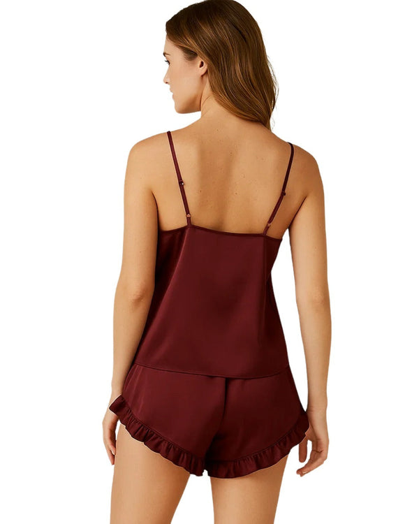 Sajiero Women's Sleeveless Cami Sets, Adjustable Straps, Midnight Glimmer Maroon