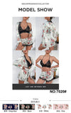 Women's 3-Piece Satin Floral Sleepwear Set with Lace Bralette, Shorts, and Robe.