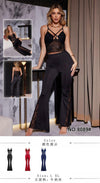 Sexy two-piece pajama set (or sleeveless jumpsuit) featuring a fitted camisole top and matching flare pants