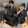 "Luxury Black Satin Silk Matching Couple Nightwear / Pajama Suit Set".