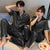 "Luxury Black Satin Silk Matching Couple Nightwear / Pajama Suit Set".