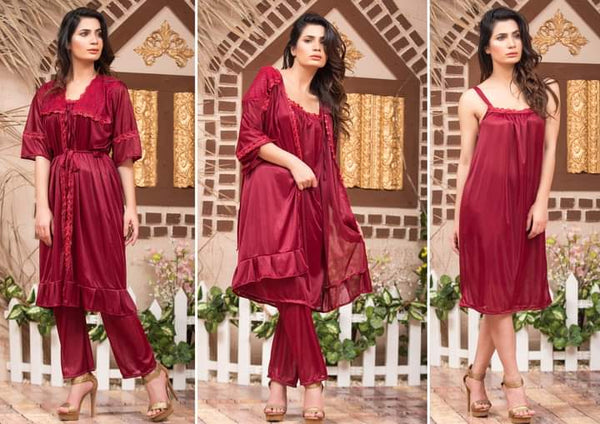 Luxury Bridal 3PC NIGHT SUIT - SILK (006)