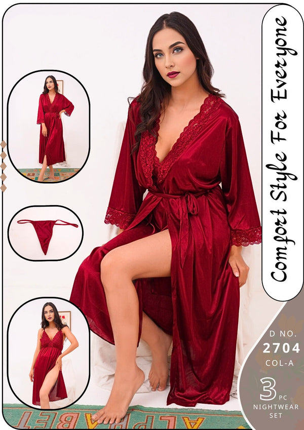 3 Piece Women's Top Relaxing Soft Silk Sleepwear