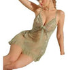 French-Style Sage Green Lace & Mesh Baby Doll Chemise Lingerie Set.