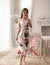 Romantic White Silk Slip Dress with Floral Ink Print – Women’s Nightwear