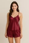 Sajiero Women's Sleeveless Cami Sets, Adjustable Straps, Midnight Glimmer Maroon