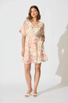 Fleur Haven Dress In Butter Yellow Pink Floral Linen Blend