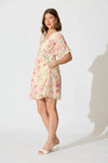 Fleur Haven Dress In Butter Yellow Pink Floral Linen Blend