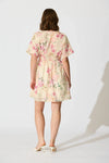 Fleur Haven Dress In Butter Yellow Pink Floral Linen Blend