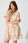 Fleur Haven Dress In Butter Yellow Pink Floral Linen Blend