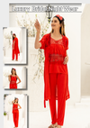 PREMIUM QUALITY .HIGH QUALITY GSM USE. 3 PIECE NIGHTWEAR . 4 COLOURS .Stuff=SILK FREE SIZE28 TO 38 BREAST SIZE EASILY WEAR.