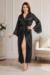 Women Satin Long Robe Nighty | Full Sleeve Sleepwear with Waist Tie-Up | Soft Silky Lounge Robe for Women