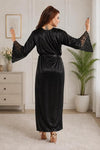 Women Satin Long Robe Nighty | Full Sleeve Sleepwear with Waist Tie-Up | Soft Silky Lounge Robe for Women
