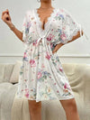 Floral Print Contrast Lace Cami Dress & Belted Robe PJ Set / Pajama Set White Set Bridal Lingerie, Fall Winter Clothes Cozy And Elegant Details