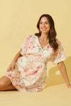 Fleur Haven Dress In Butter Yellow Pink Floral Linen Blend