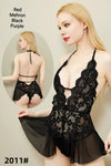 Women Black Lace Babydoll Nighty Deep V Halter, Sheer Mesh Flare Night Dress, Bridal Honeymoon Sleepwear Mini Chemise