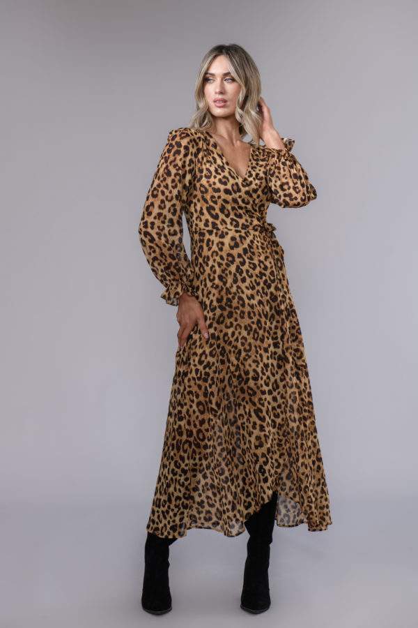 Leopard Print Midi Wrap Dress