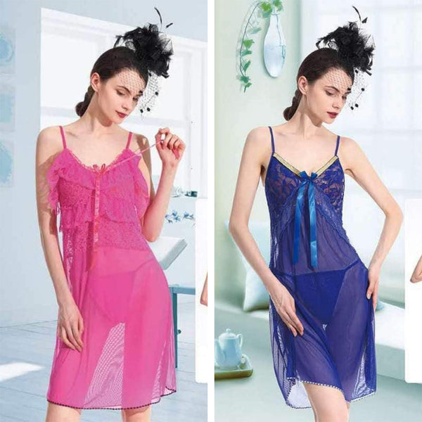 Pack Of 2 See Through Short Nighty- Blue & Pink