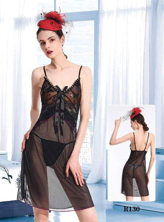 Pack Of 2 See Through Short Nighty- Black & Maroon