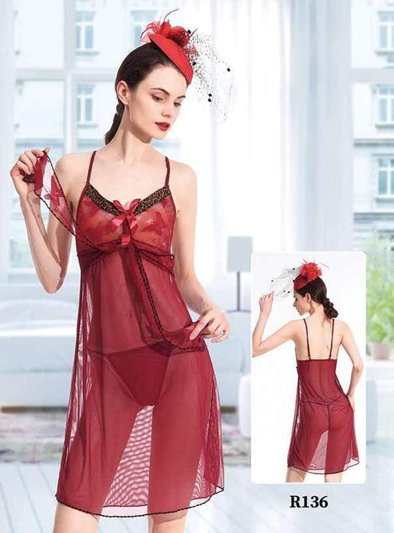 Pack Of 2 See Through Short Nighty- Black & Maroon