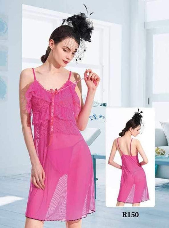 Pack Of 2 See Through Short Nighty- Blue & Pink