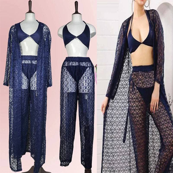 Blue Lace Nightwear Set 4 Piece Premium Quality