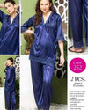 2 Piece Women's Top Relaxing navy blue satin silk nightwear set