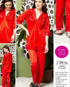 2 Piece Women's Top Relaxing Soft Silk Sleepwear 253-Red