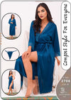 3 Pcs Hot Sexy Satin Silk Nighty Set For Women Bridal Night Dress for Women - Blue