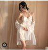 Sexy Night Dress Women Summer Lace Thin Sleepwear with Pad V-neck Satin Sling Nightwear Female Homewear