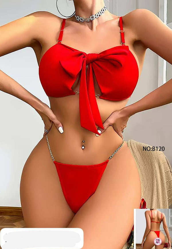Red Halter Neck Bikini Detail, Two-Piece Swimwear for Women