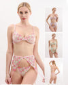 1set Women Floral Embroidery Mesh Lingerie Set