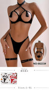 Classic Sexy fringe Nighty 3 - Piece Lingerie Set in Black
