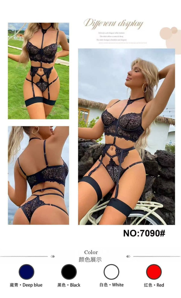 Womens Sexy Lingerie Floral Lace Bras Panties Mesh See Through Teddy Babydolls Bralette Underwear Nightwear(Black,Small)