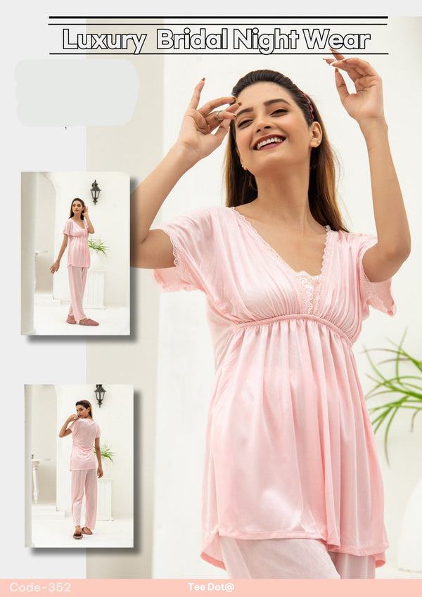 PREMIUM QUALITY .HIGH QUALITY GSM USE. 2 PIECE NIGHTWEAR . TROUSER SHIRT 7 COLOURS .Stuff=SILK FREE SIZE28 TO 38 BREAST SIZE EASILY WEAR.