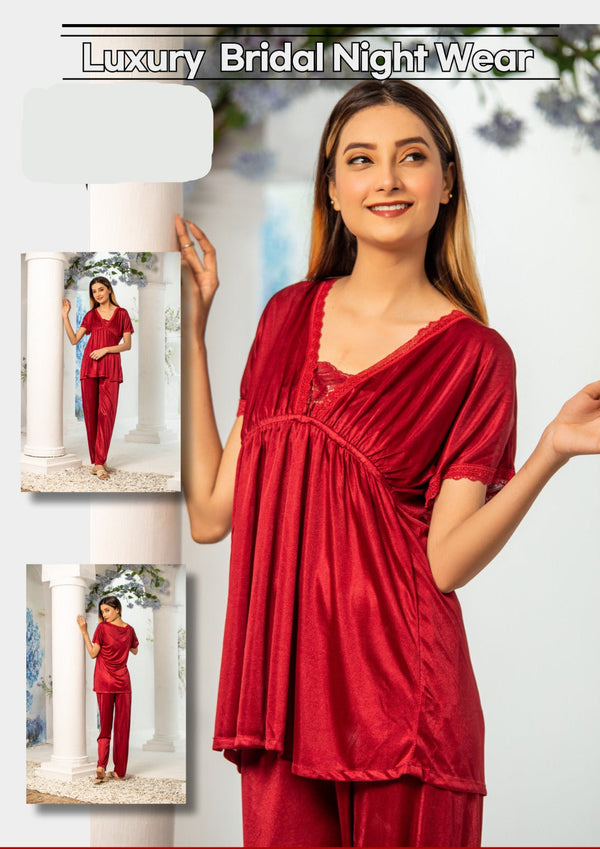 PREMIUM QUALITY .HIGH QUALITY GSM USE. 2 PIECE NIGHTWEAR . TROUSER SHIRT 7 COLOURS .Stuff=SILK FREE SIZE28 TO 38 BREAST SIZE EASILY WEAR.