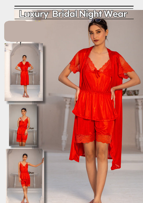 PREMIUM QUALITY .HIGH QUALITY GSM USE. 3 PIECE NIGHTWEAR . 7 COLOURS .Stuff=SILK FREE SIZE28 TO 38 BREAST SIZE EASILY WEAR.