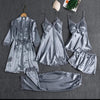 5 Piece Silk Long Bridal Nighty Set Best Honeymoon Gown with Bra and Pant