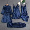 5 Piece Silk Long Bridal Nighty Set Best Honeymoon Gown with Bra and Pant