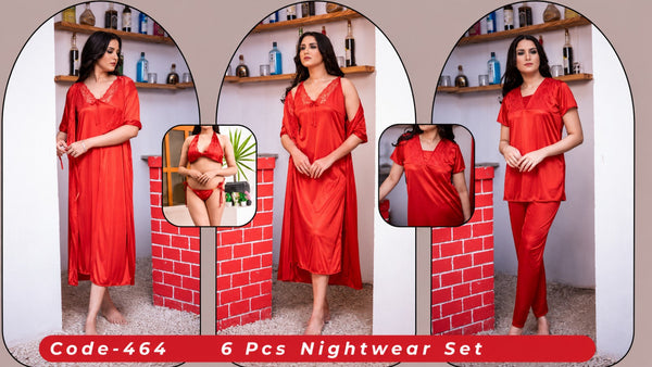 Romantic Nightwear - 6Pcs Bridal Nighty Sets - Long Nighty with Gown & Sexy Pajama Set