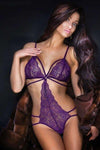 Purple Sheer Lace Teddy Body Suit
