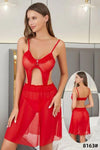 Red Sheer Mesh Babydoll Lingerie Set
