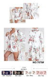 Women's 3-Piece Satin Floral Sleepwear Set with Lace Bralette, Shorts, and Robe.